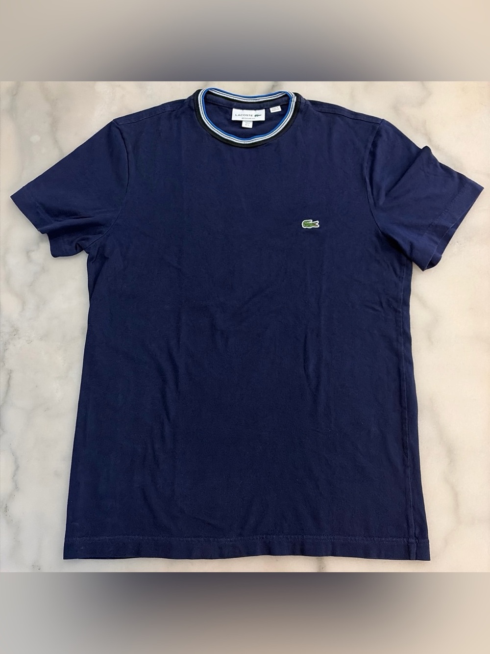 Lacoste Navy Short-Sleeve Scoopneck Crew with Green Crocodile
